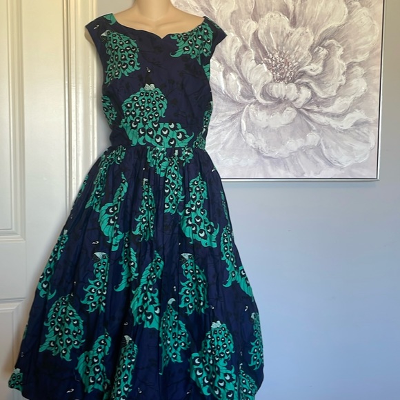 Modcloth Navy and Green Dress - Picture 1 of 11